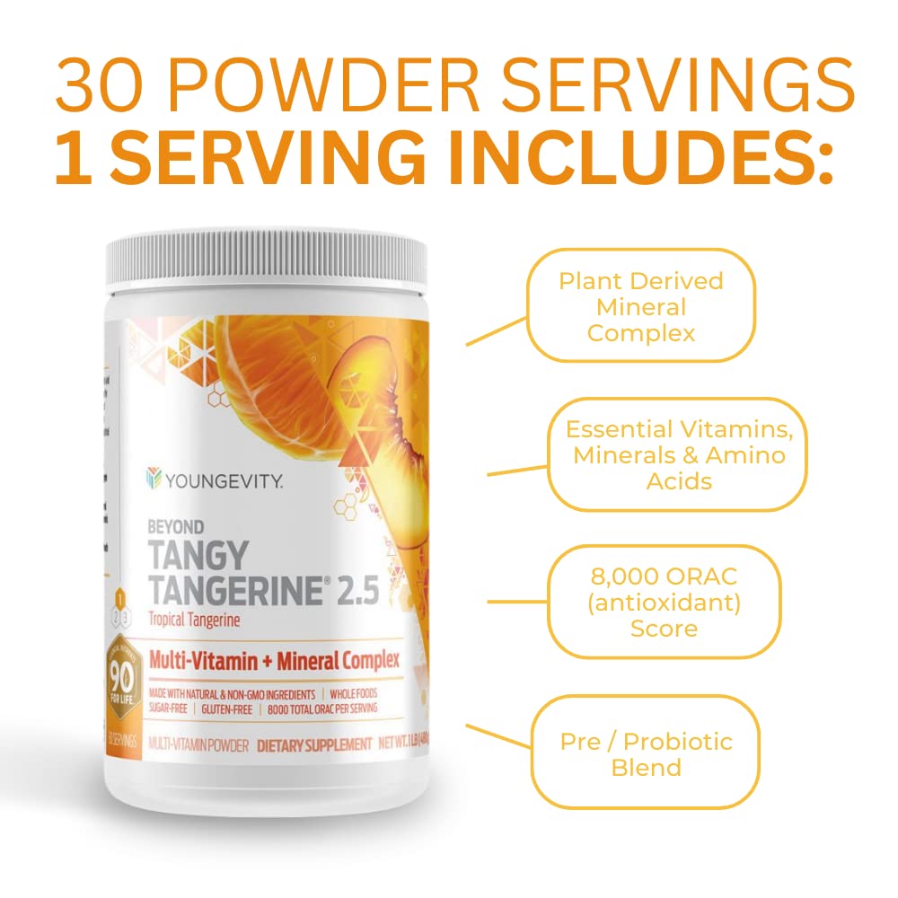 Youngevity BTT 2.5 glass-serve shows a tropical-tangerine serving.