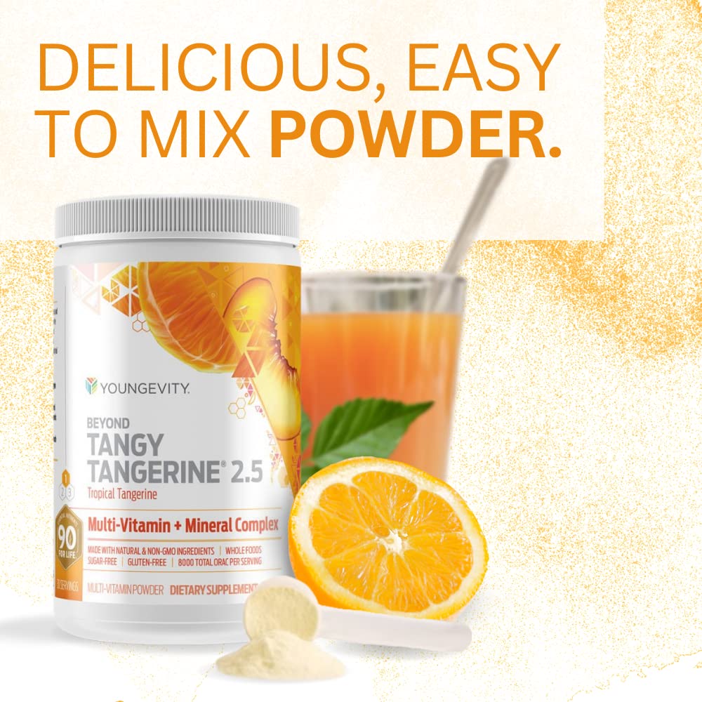 Youngevity BTT2.5 Tropical Tangerine in a glass ready to enjoy a flavorful supplement.