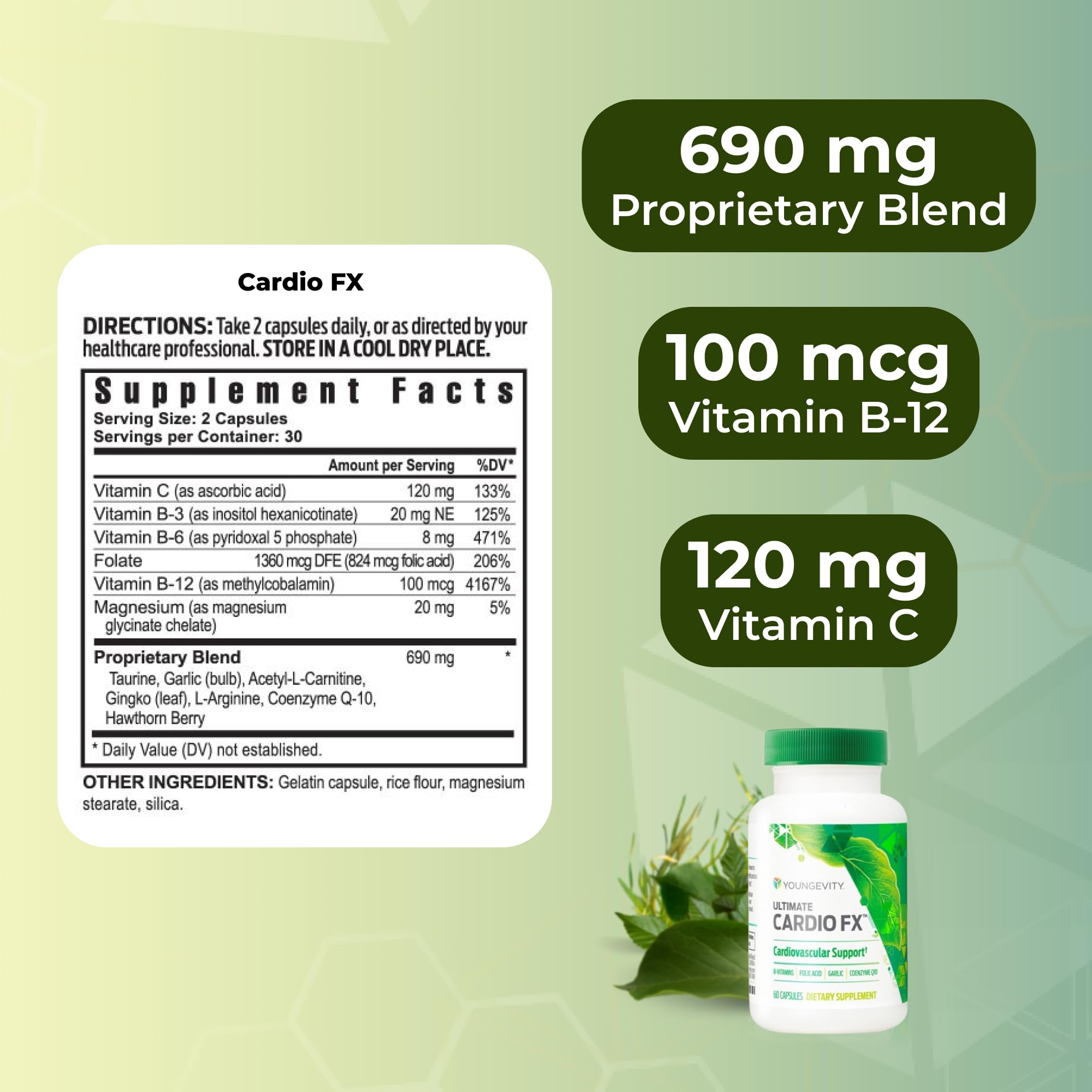 Front label of Youngevity Cardio FX signaling cardiovascular support