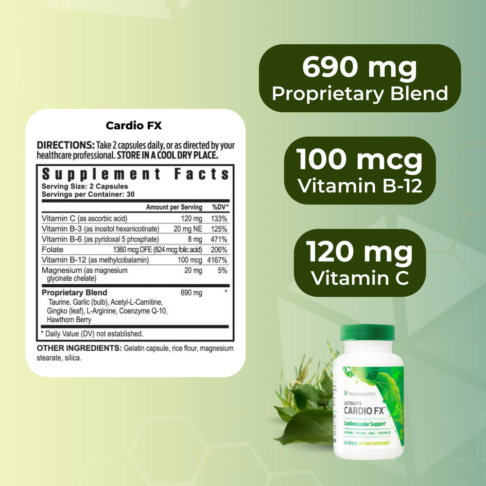 Front label of Youngevity Cardio FX signaling cardiovascular support