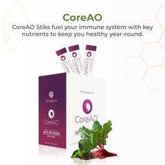 Close-up of Youngevity CoreAO Stiks elderberry blend for immune-friendly antioxidants