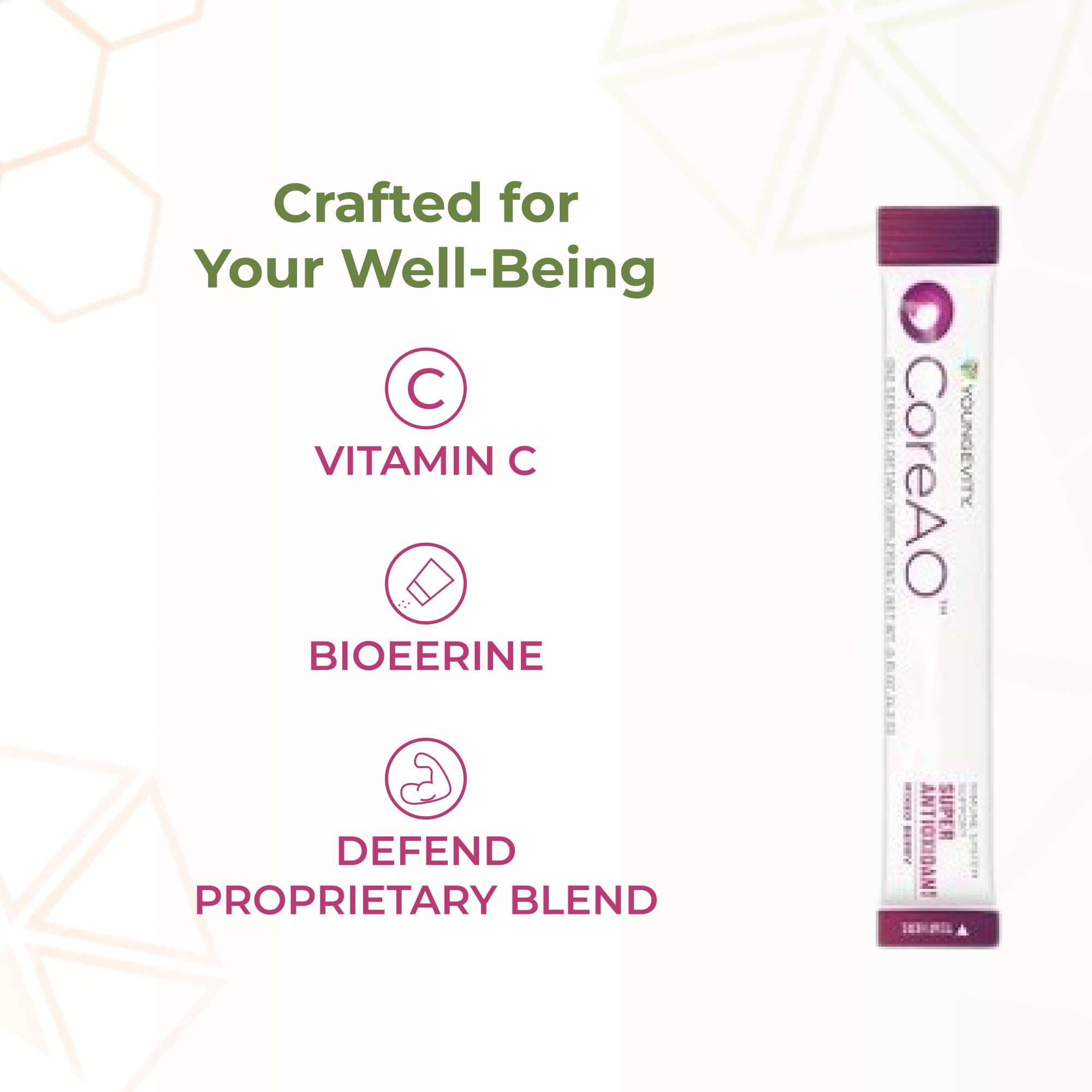 Travel-friendly Youngevity CoreAO Stiks stick pack ready to mix