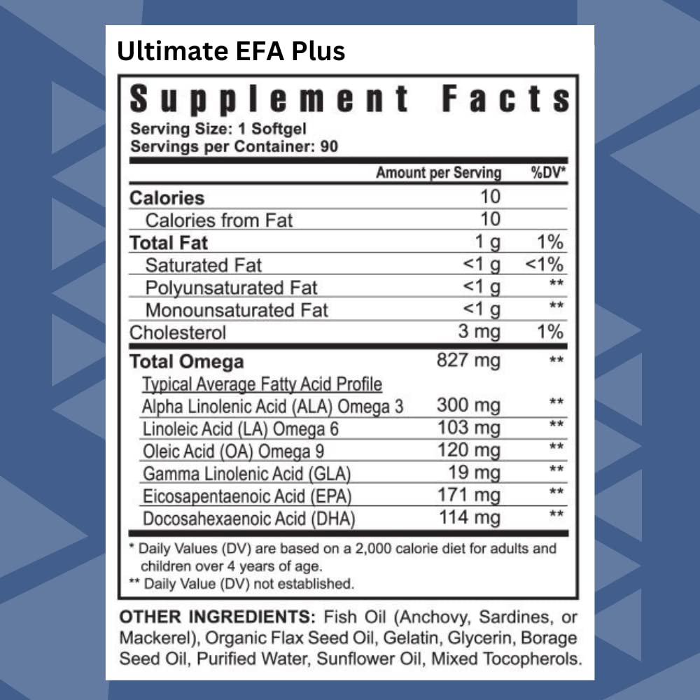 EFA Plus soft gels showcase easy-to-take essential fatty acids for daily balance.