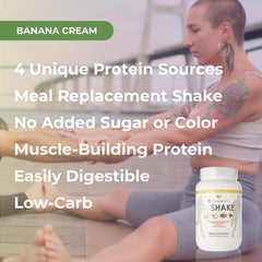 Youngevity FitShake Banana Cream mixing-stir demonstrates quick preparation.