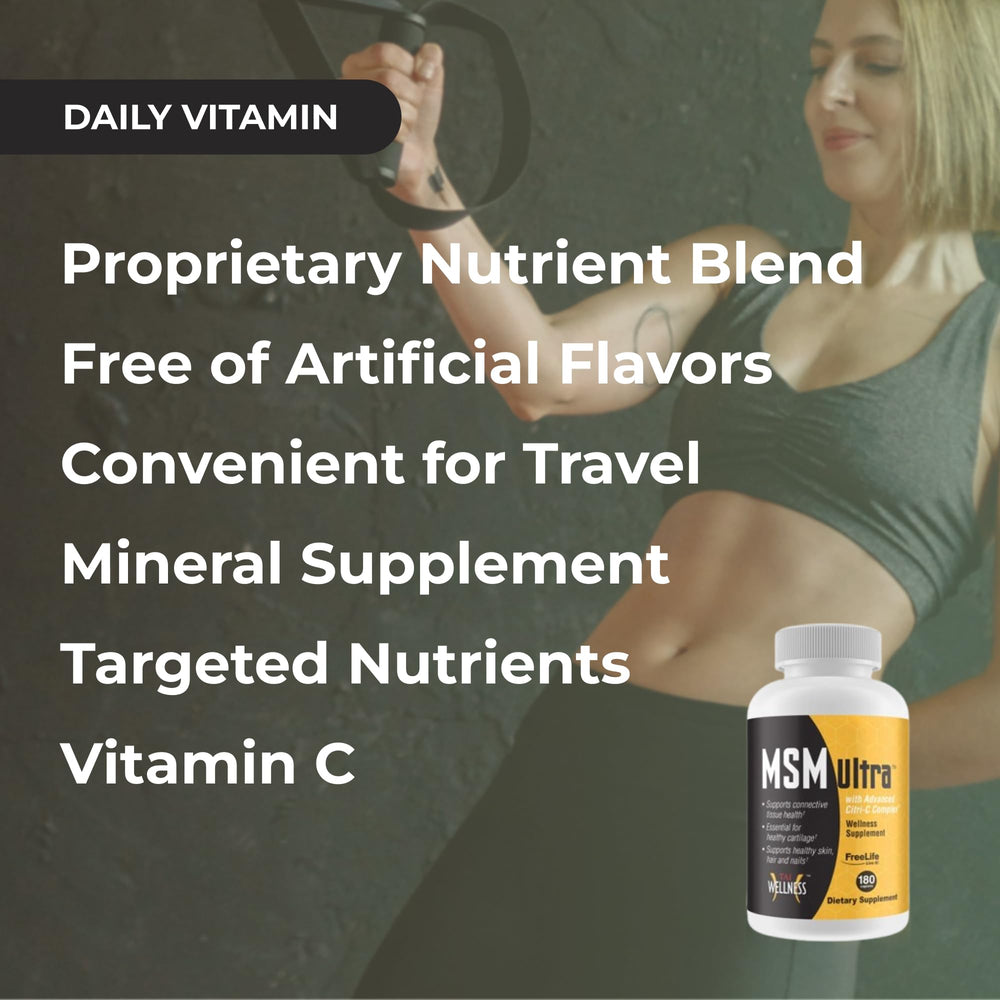 Vitamin C graphic illustrating collagen synergy with MSM Ultra