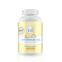 Youngevity i26 Hyperimmune Egg bottle with banana coconut chewables for daily immune support