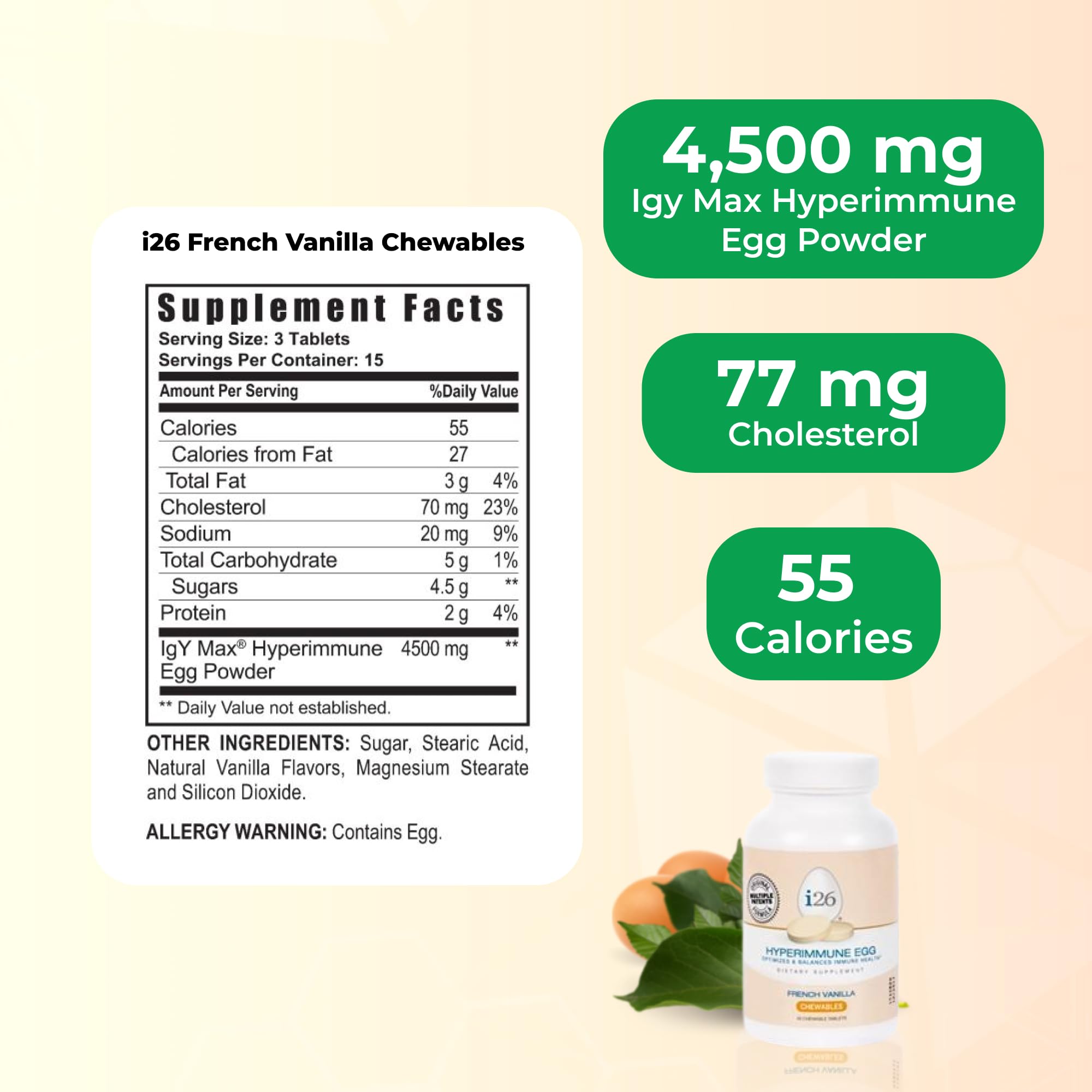 Youngevity i26 Hyperimmune Egg French Vanilla chewable for daily immune support on the go