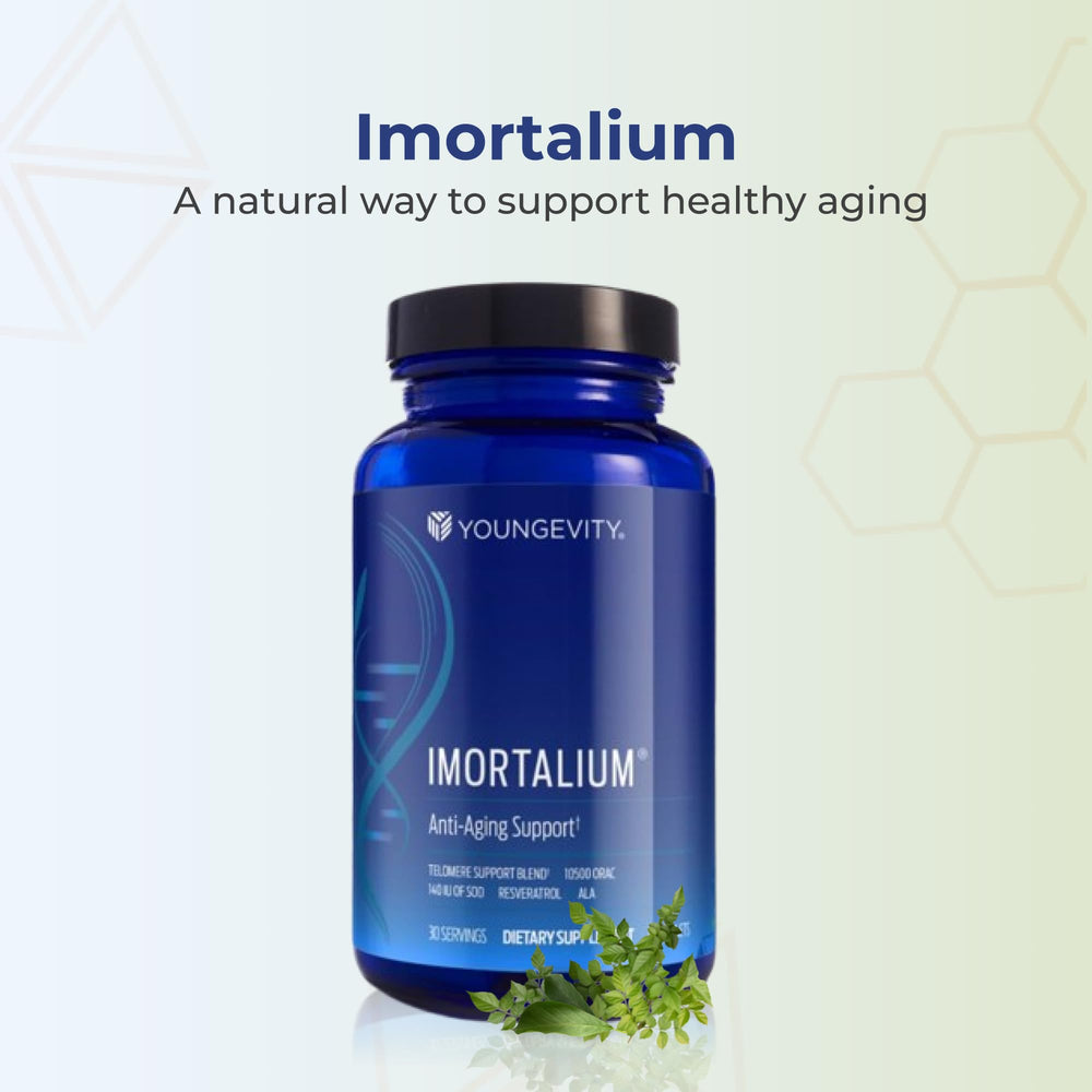 Close-up of Youngevity Imortalium capsules for daily vitality