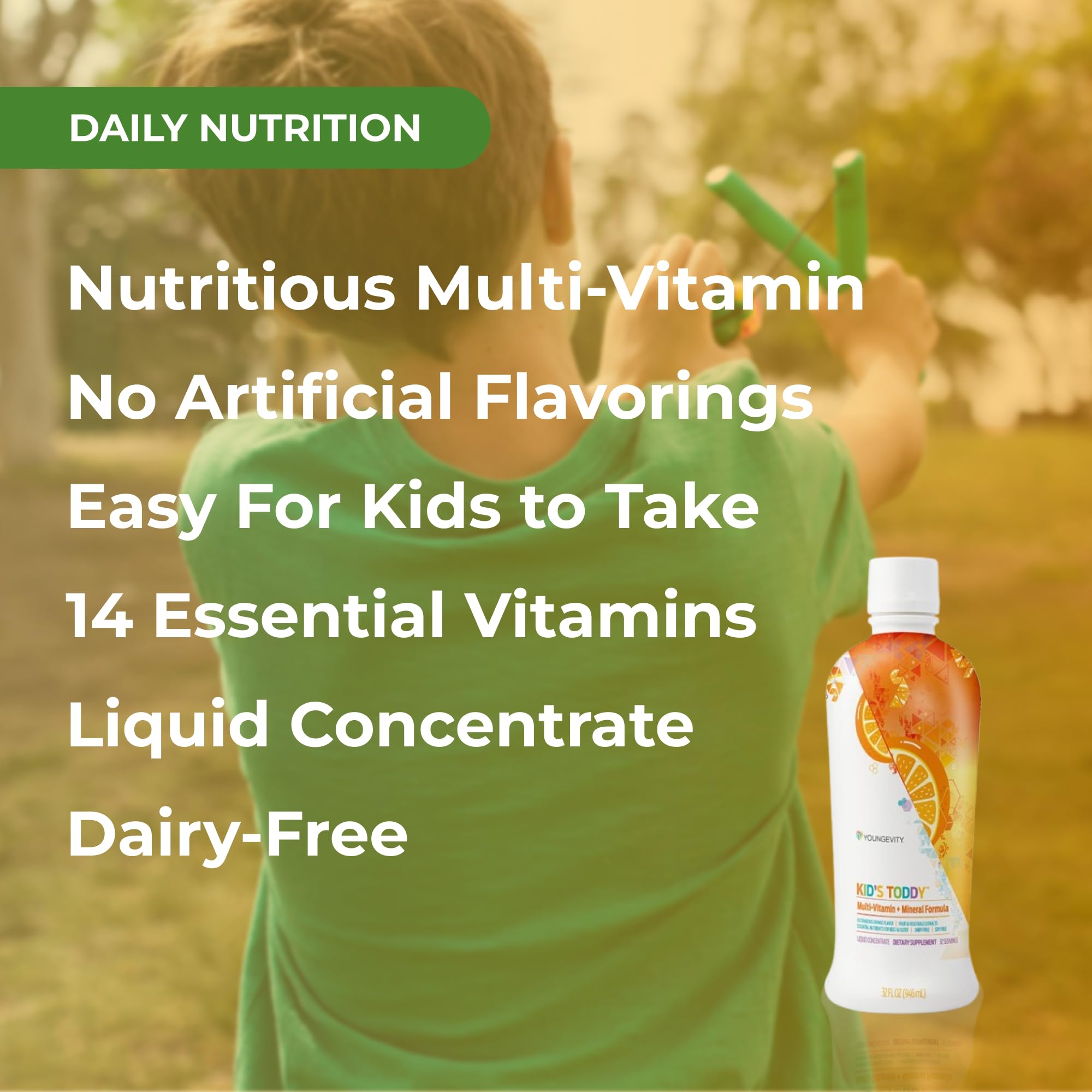Youngevity Kids Toddy dosing spoon emphasizes precise daily nutrition for growing children.