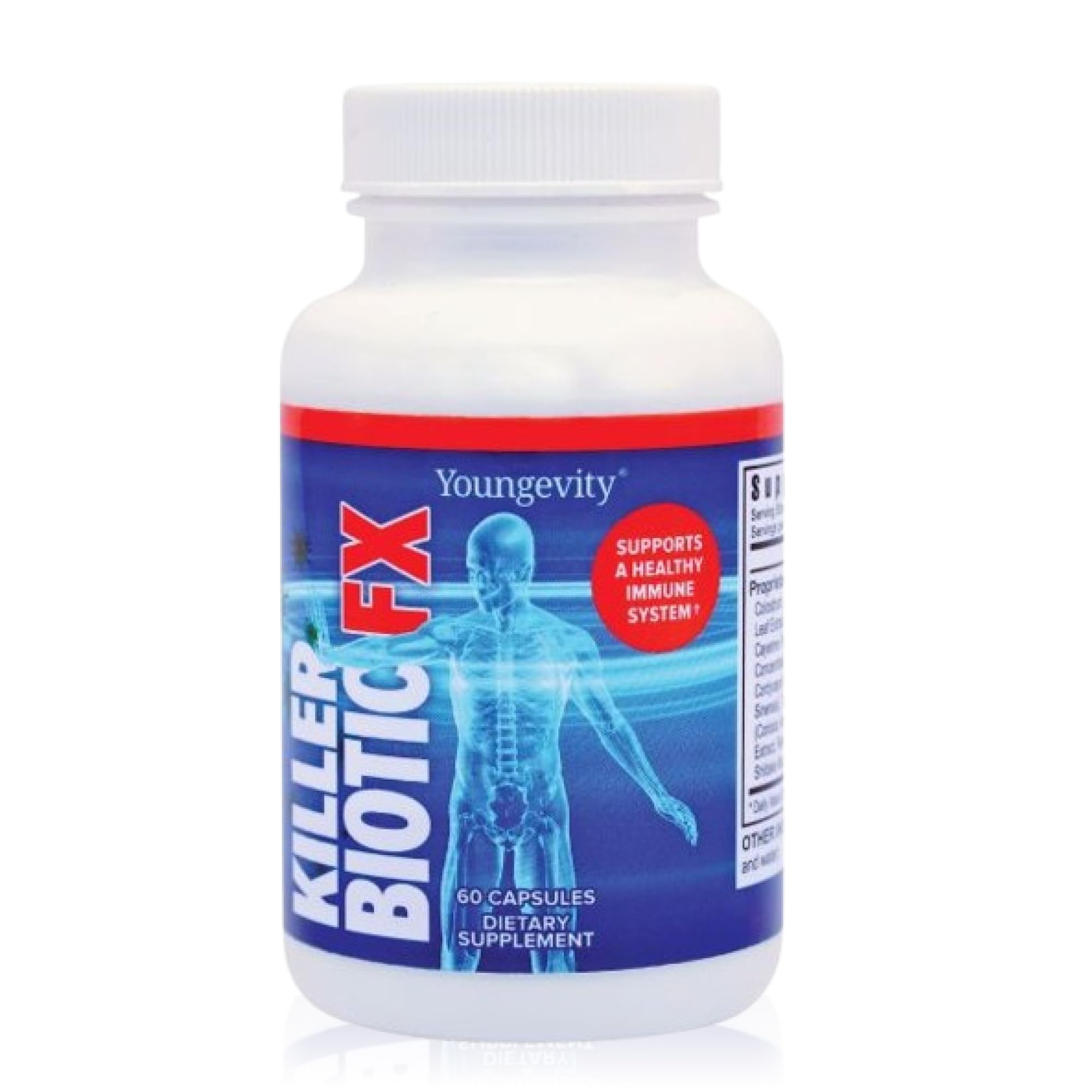 Youngevity Killer Biotic FX bottle highlighting natural immune support for daily wellness.