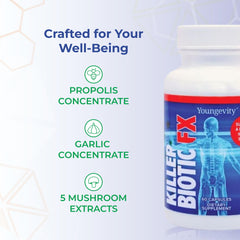 Youngevity Killer Biotic FX capsules close-up for easy daily dosing.