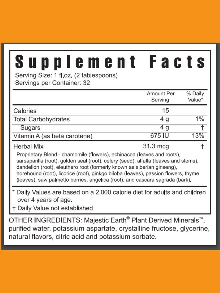 Close-up of Youngevity Majestic Earth bottle label highlighting gluten-free formula.