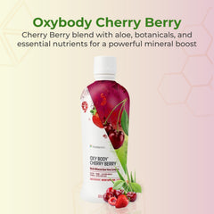 Youngevity Oxybody Cherry Berry pour shows a refreshing aloe vera drink
