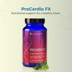 Youngevity ProCardio FX bottle side view with clear dosage guidance for everyday use.