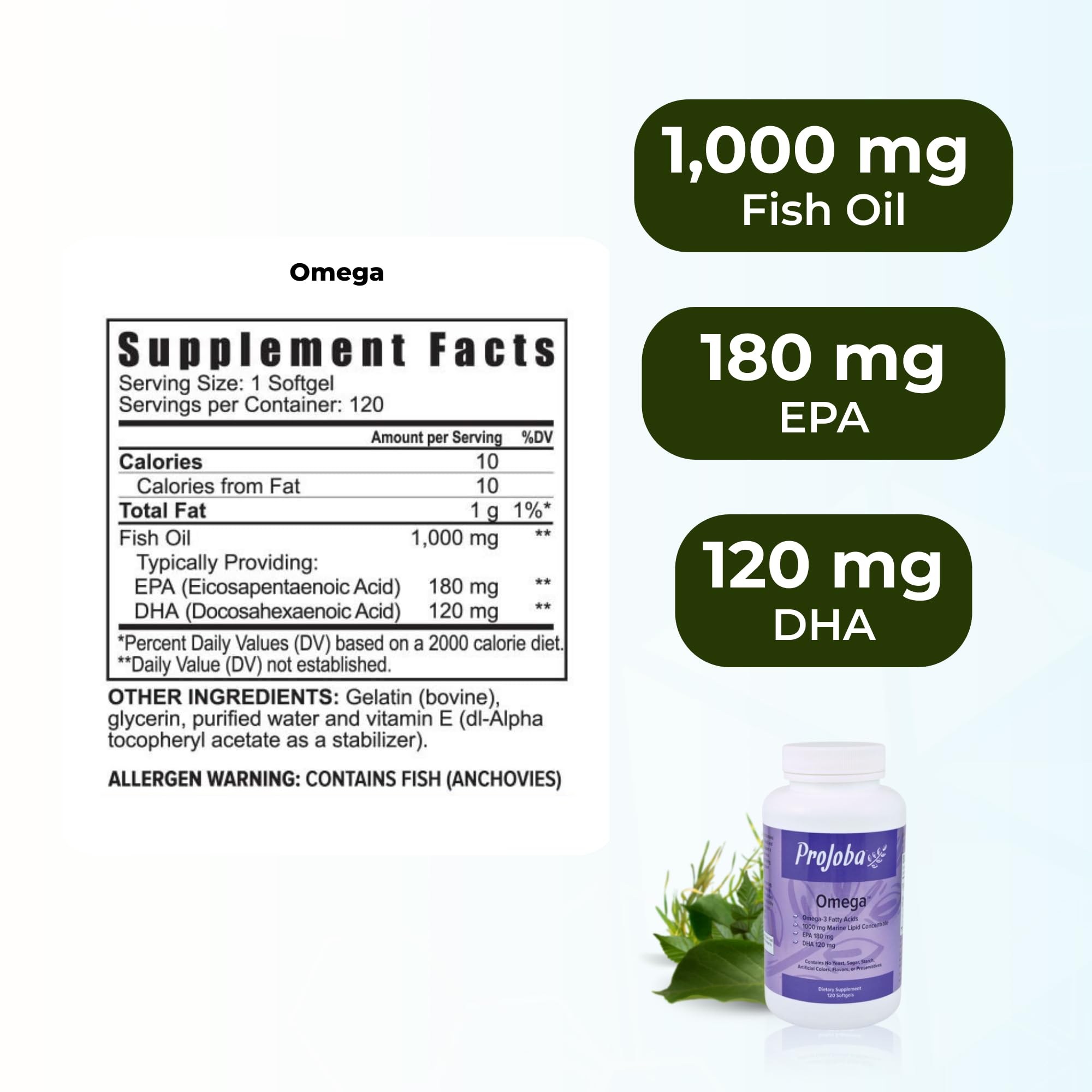 Youngevity Projoba Omega bottle spill shows rich omega-3 oil for a healthy routine.