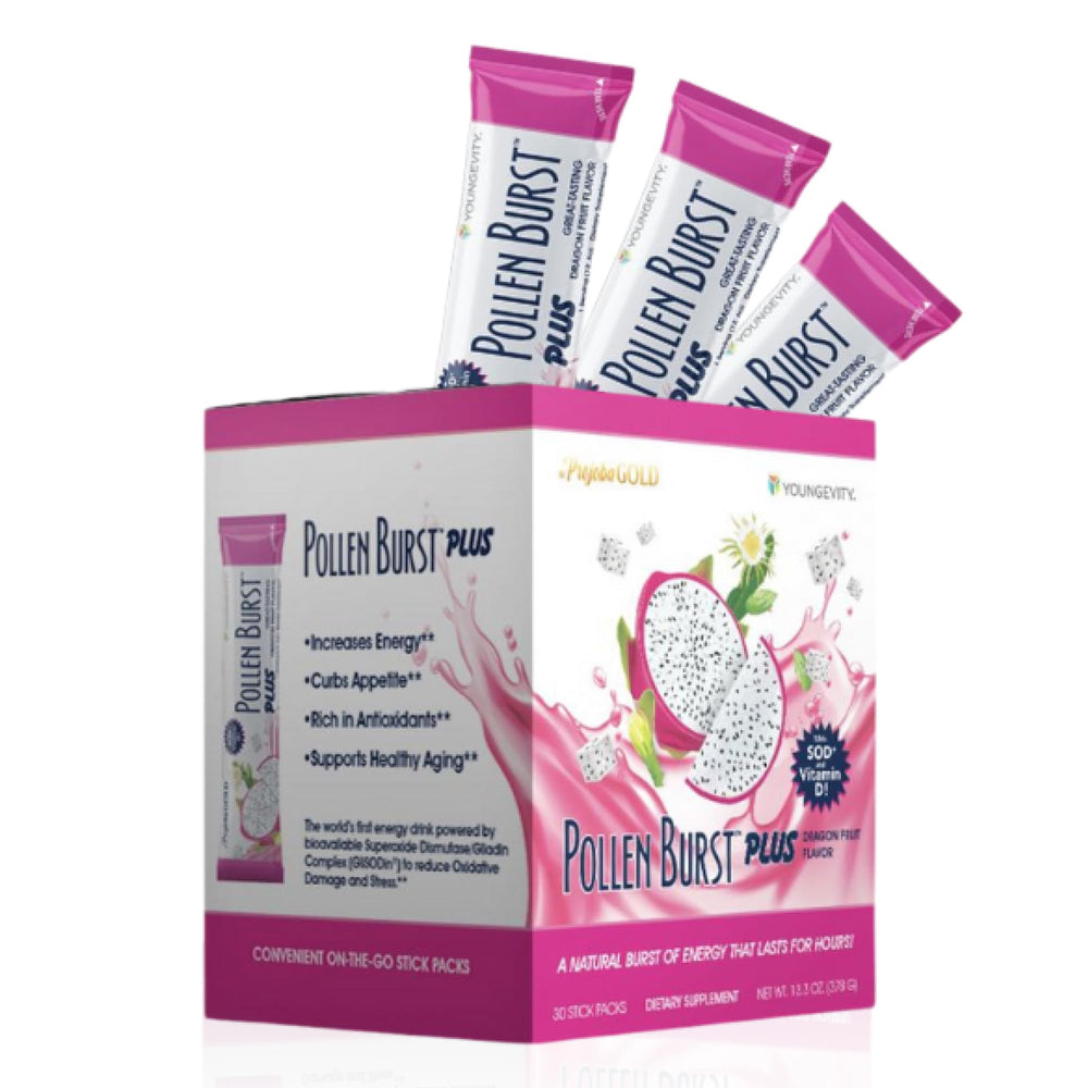 Youngevity ProJoba Pollen Burst dragon fruit stick pack for natural energy on the go.