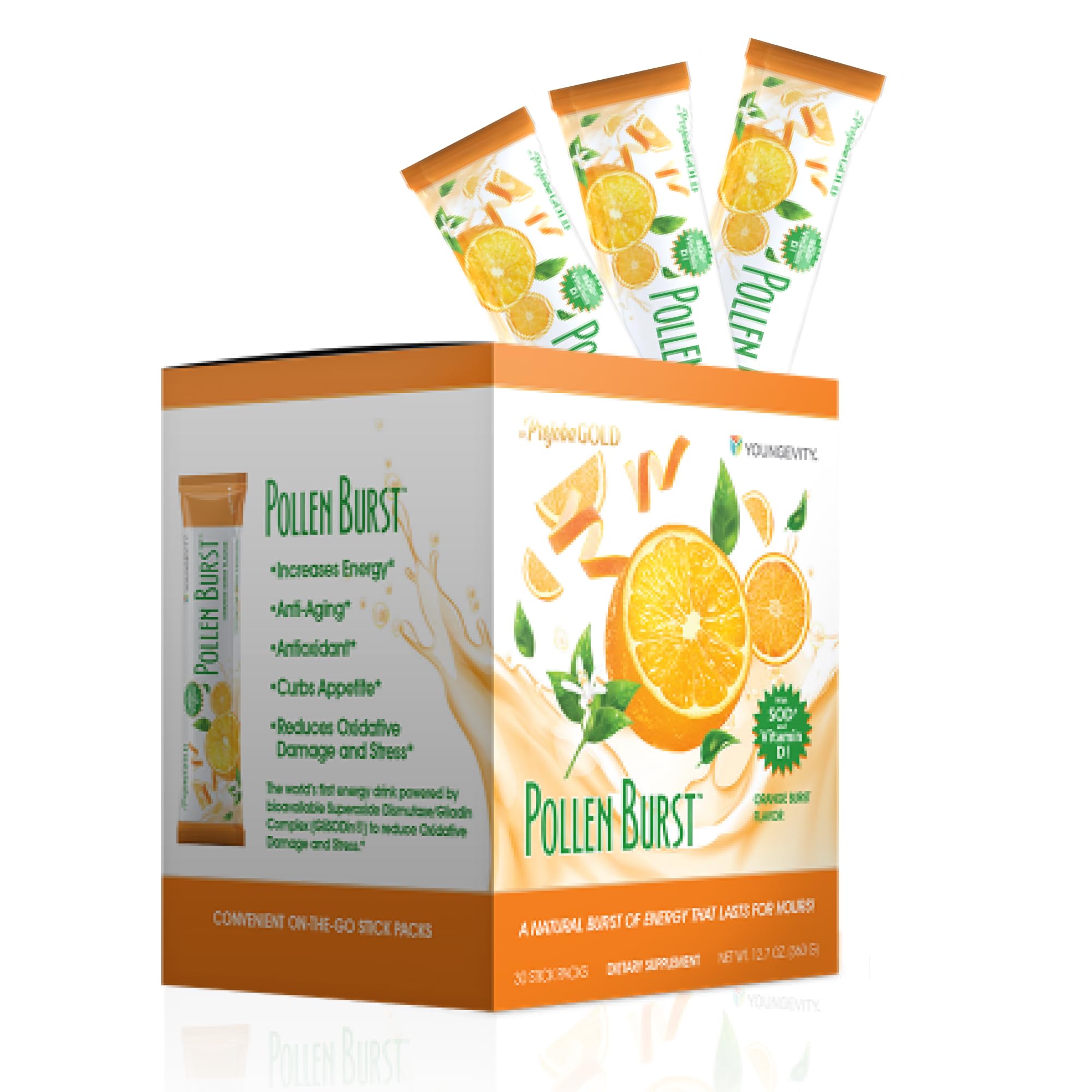 Youngevity ProJoba Pollen Burst single-serving packet offers convenient energy on the go.