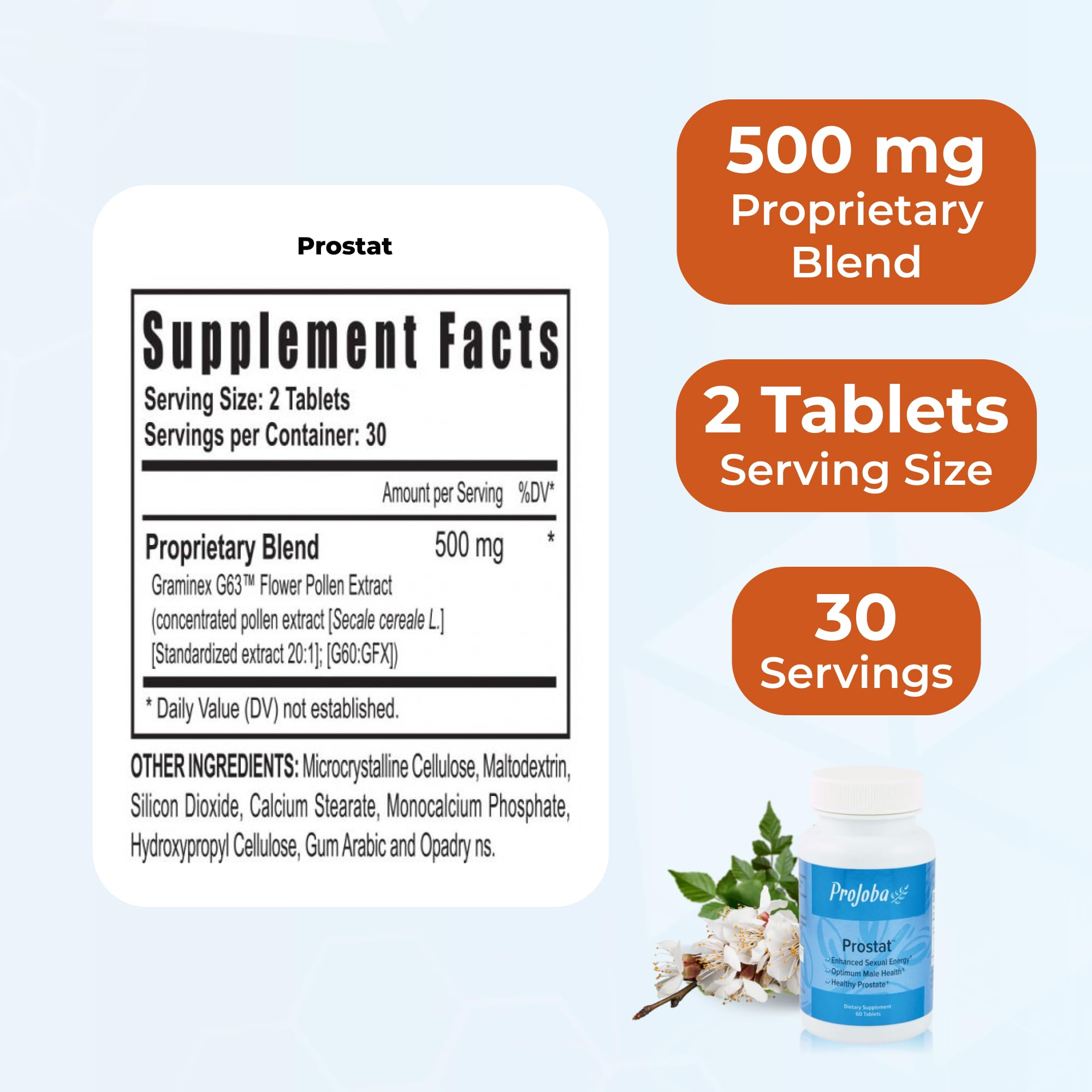 Youngevity Projoba Prostat tablets closeup showing small, easy-to-swallow shapes