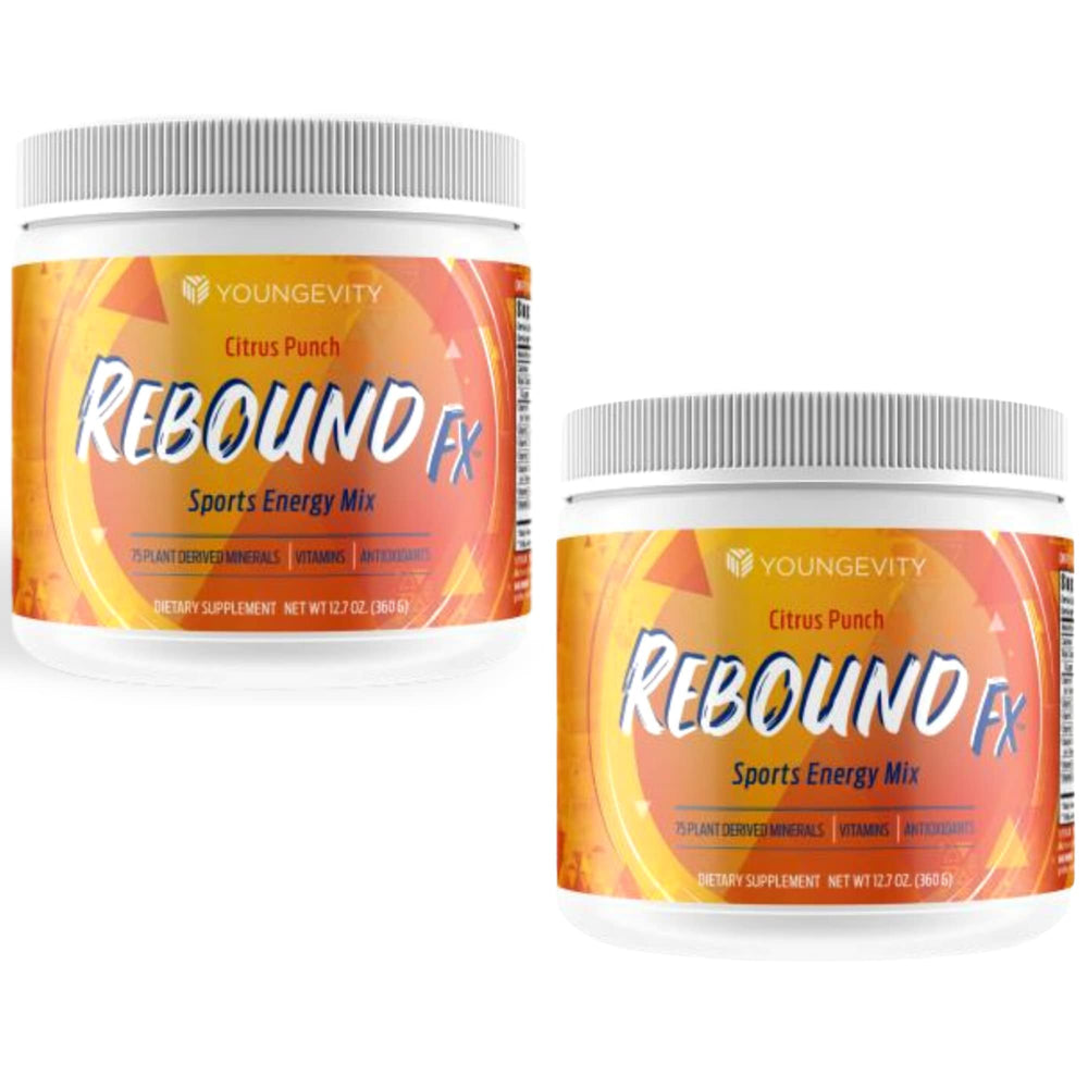 Youngevity Rebound Fx citrus powder bottle ready for daily energy support