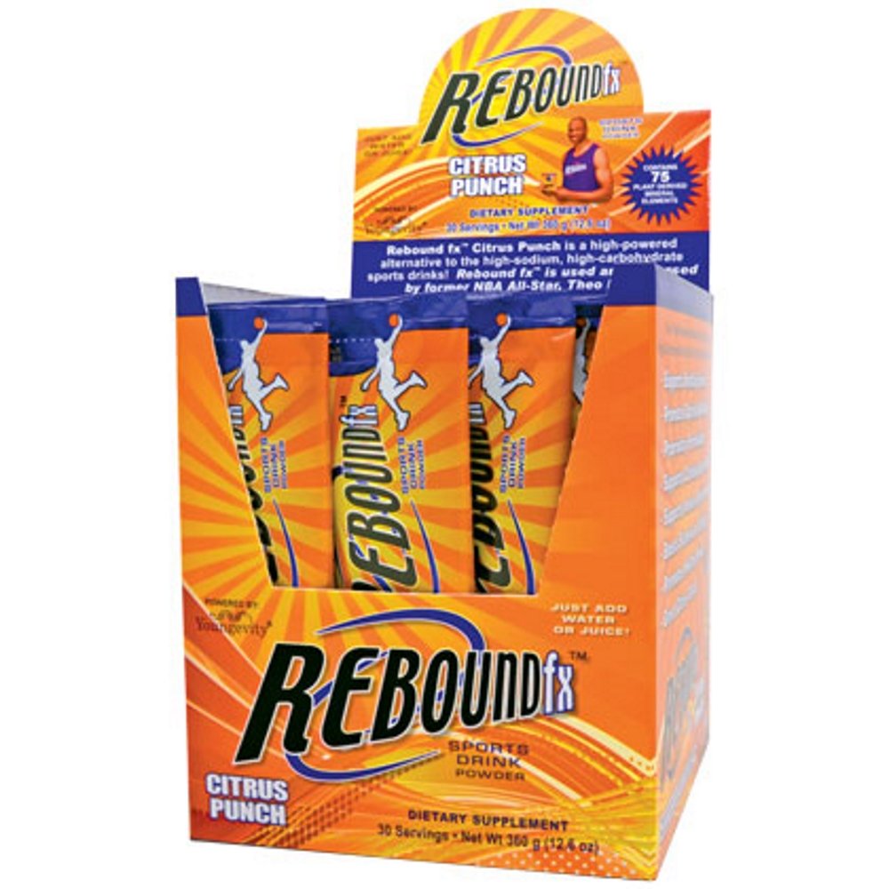 Youngevity Rebound FX On-The-Go Pouches Citrus Punch pack-shot showing convenient energy packs for workouts