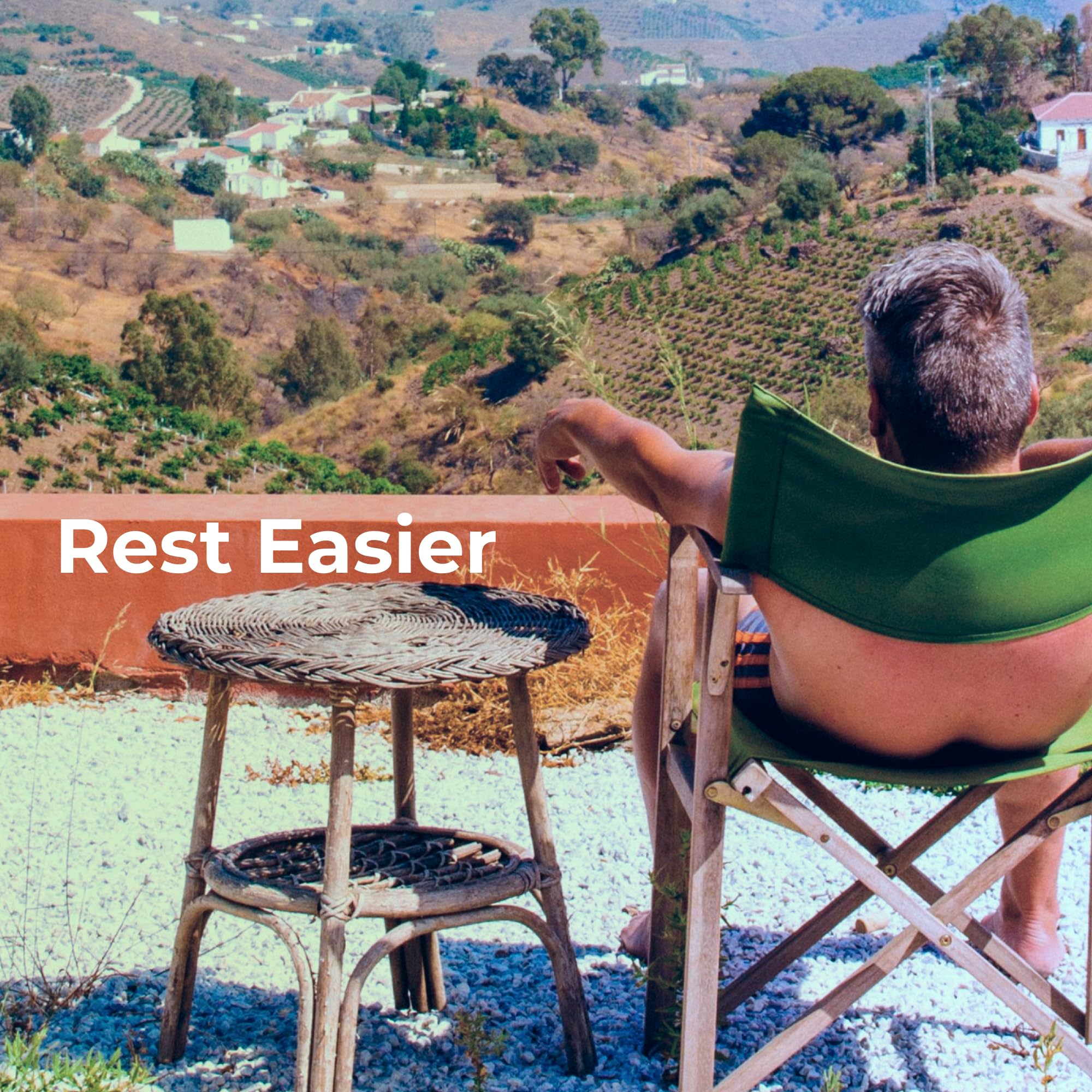 Youngevity Sleep Eze in-use scene suggests a quiet, relaxed bedtime routine.