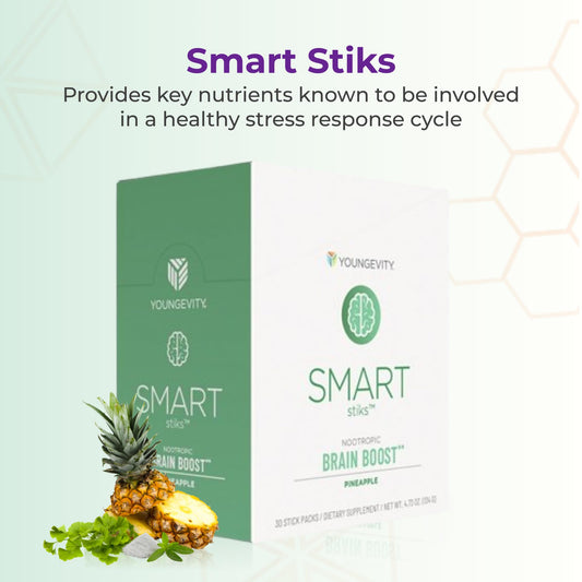 Youngevity Smart stick-pack close-up emphasizes portable caffeine
