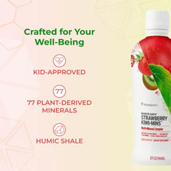 Youngevity Strawberry Kiwi-Mins 32oz bottle on countertop.