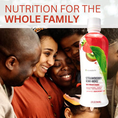 Youngevity Strawberry Kiwi-Mins label closeup highlights mineral source from humic shale.