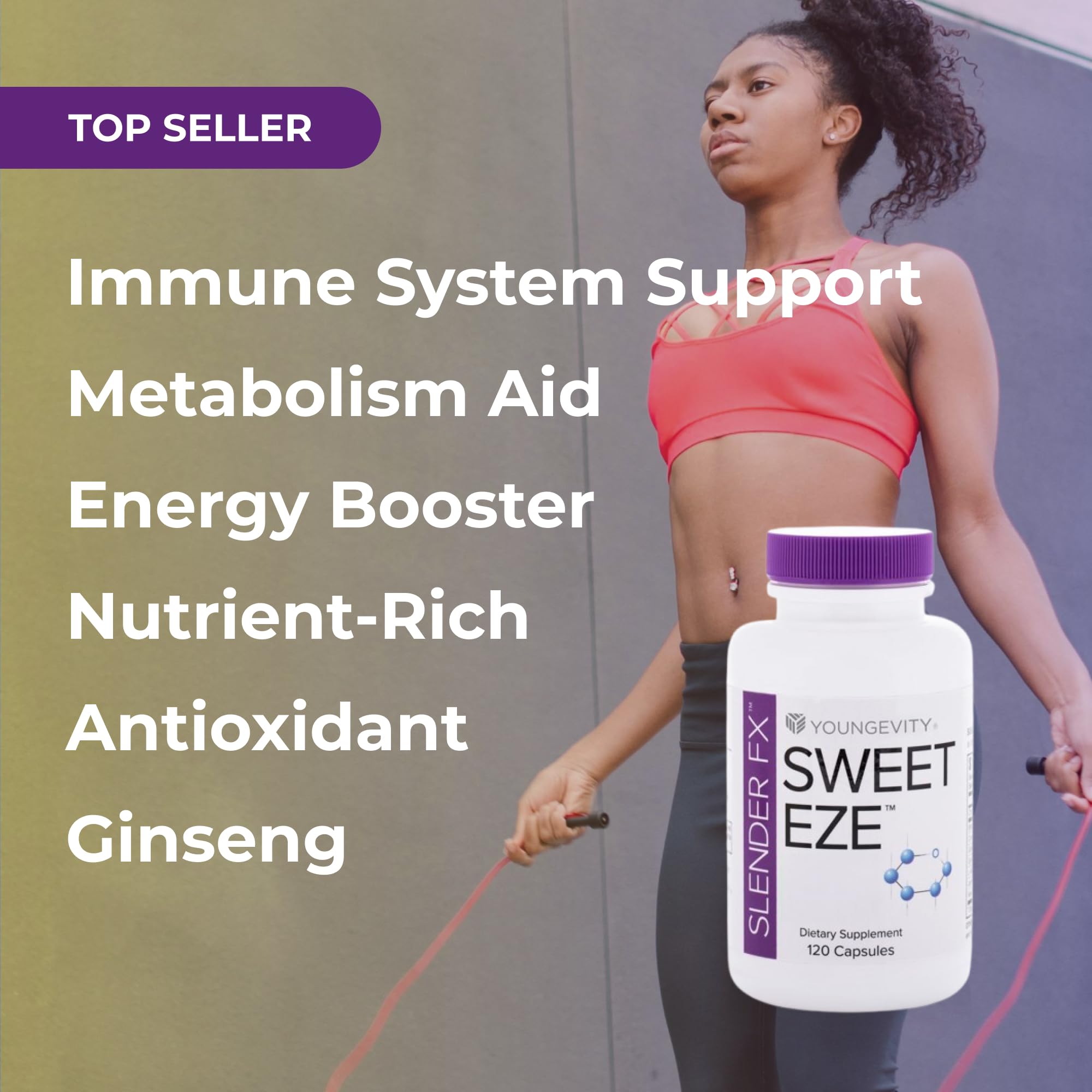Youngevity Sweet eze bottle on desk, ideal for home routines.