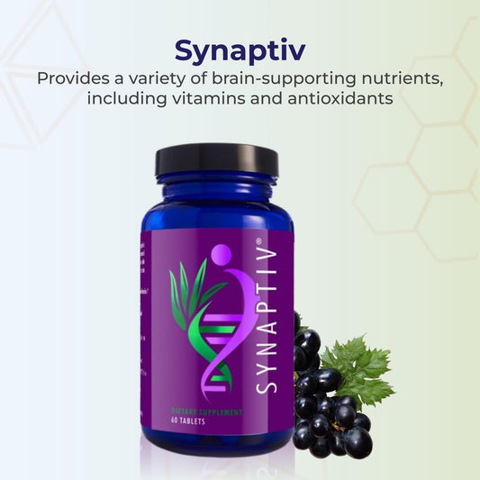 Synaptiv tablets on white background highlighting 12in1 formula.