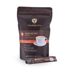 Youngevity Tazza Di Vita Ganoderma coffee stick pack for convenient on-the-go energy.