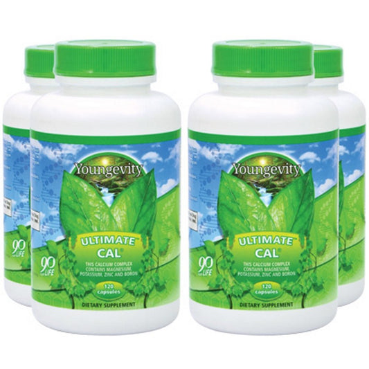 Youngevity Ultimate CAL bottle front view highlighting the calcium-based formula for bone support.