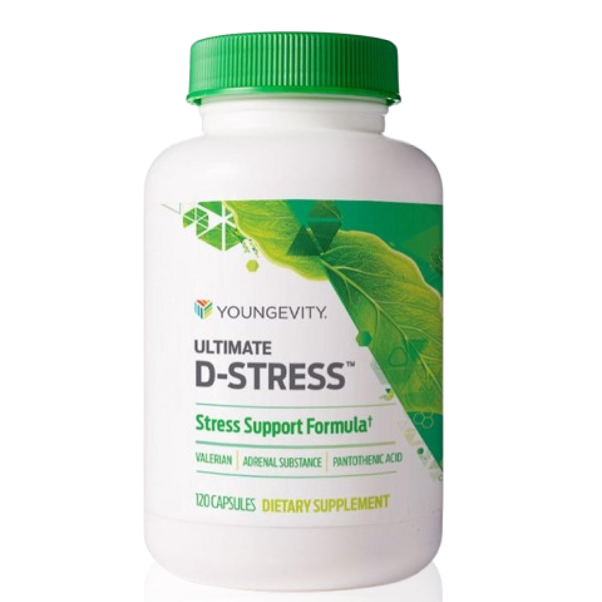 Youngevity Ultimate D-Stress bottle front, highlighting a natural stress support formula.