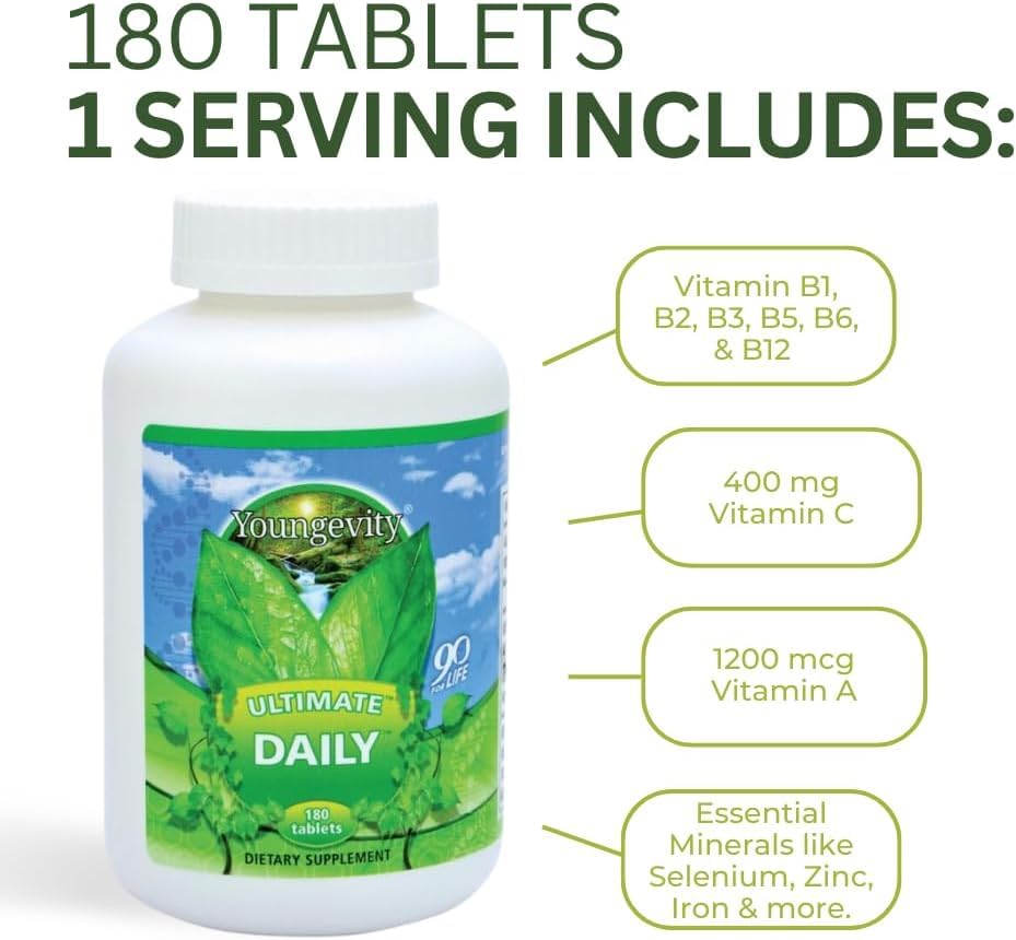 Back label on Youngevity Ultimate Daily Capsules packaging with ingredient details.