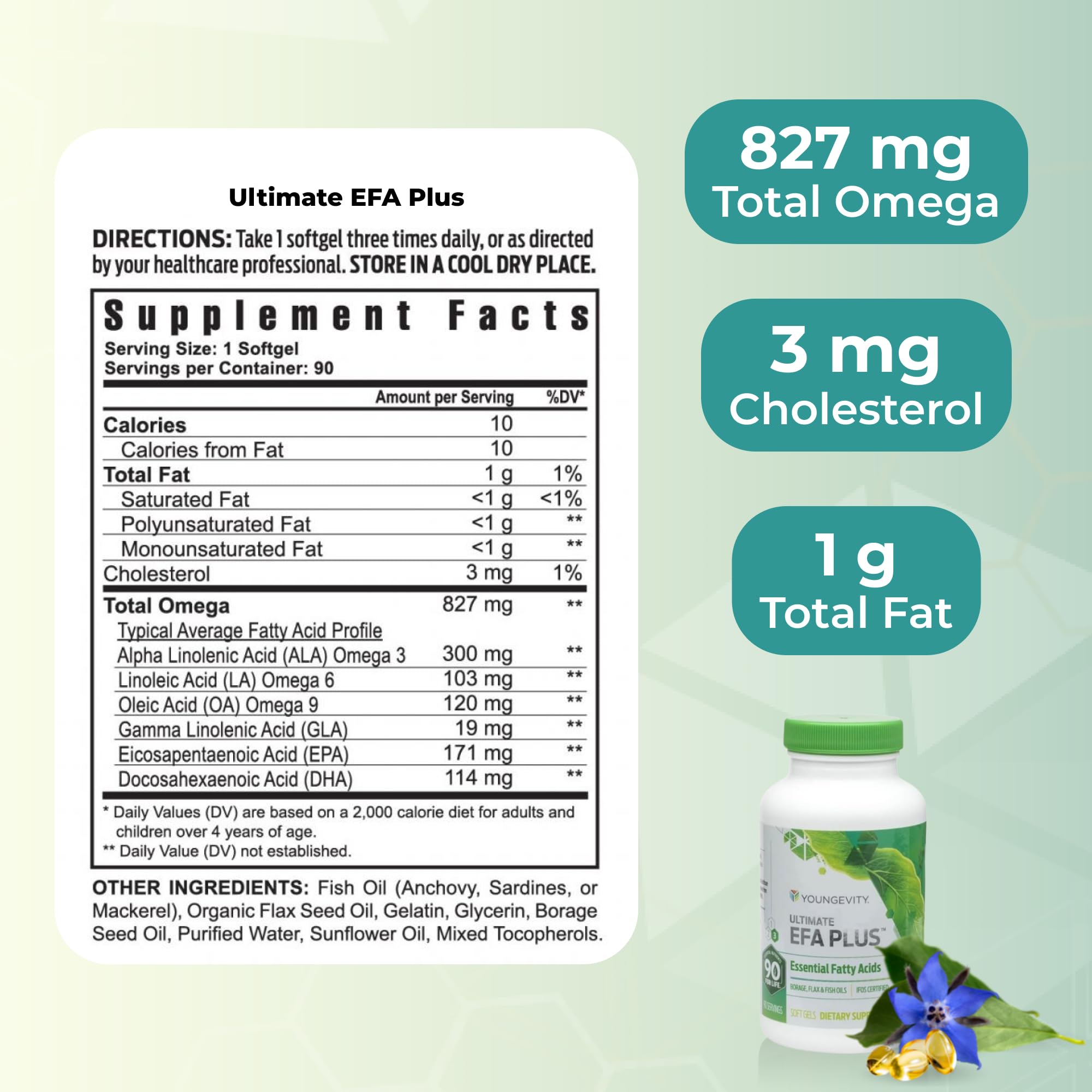 Youngevity Ultimate EFA Plus 90 soft gels on display for convenient daily omega intake.