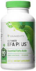 Youngevity Ultimate EFA Plus capsules presented in a daily routine scene for omega support.