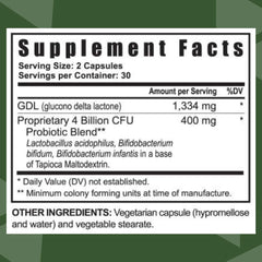 Youngevity Ultimate Flora FX bottle back shows ingredients and serving details for digestive health planning.