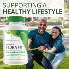 Youngevity Ultimate Flora FX capsule closeup shows easy to swallow capsules.