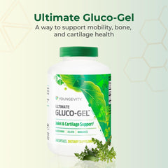 Youngevity Ultimate Gluco Gel capsules closeup shows glucosamine and gelatin ingredients