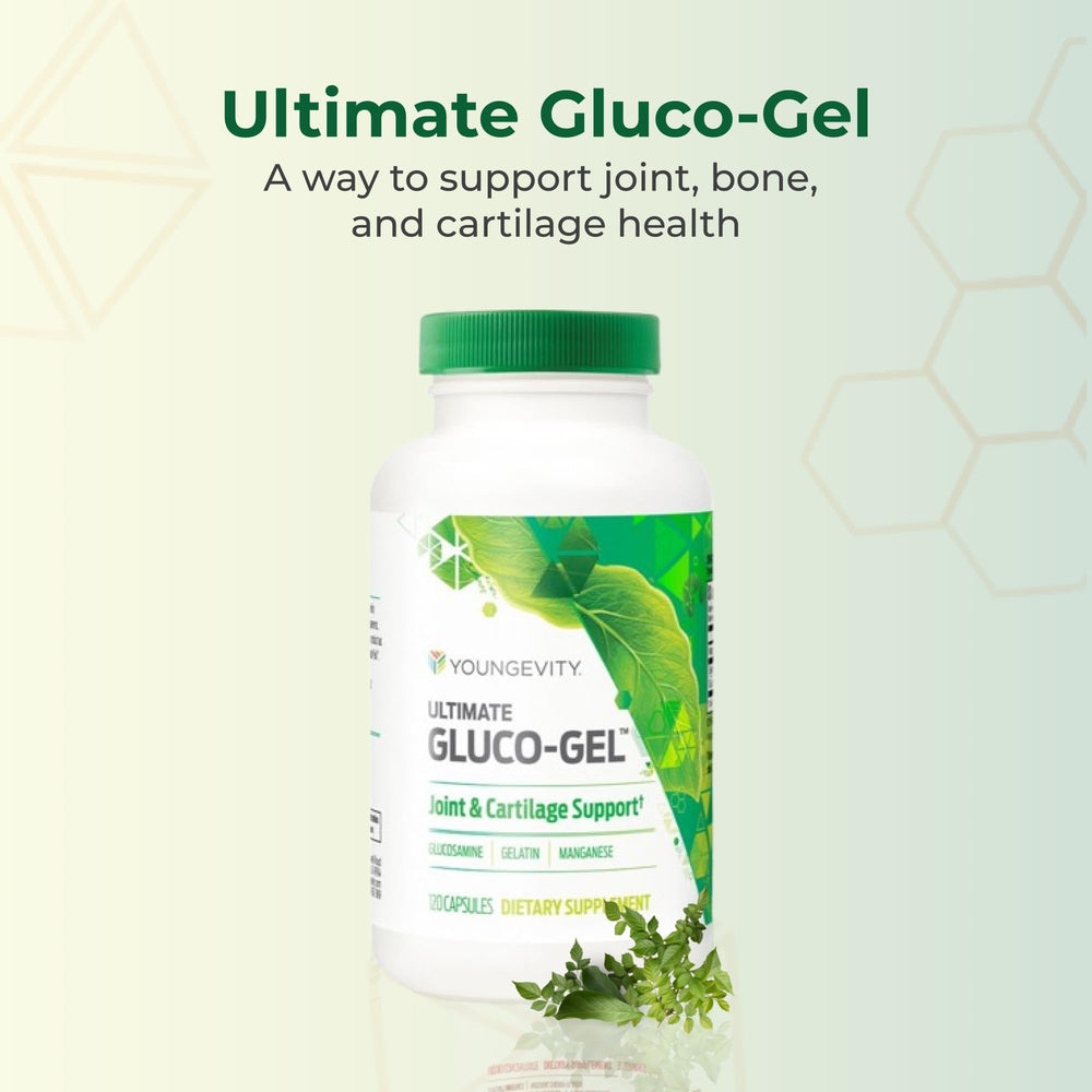 Youngevity Ultimate Gluco-Gel capsules close-up emphasizing easy-to-swallow design