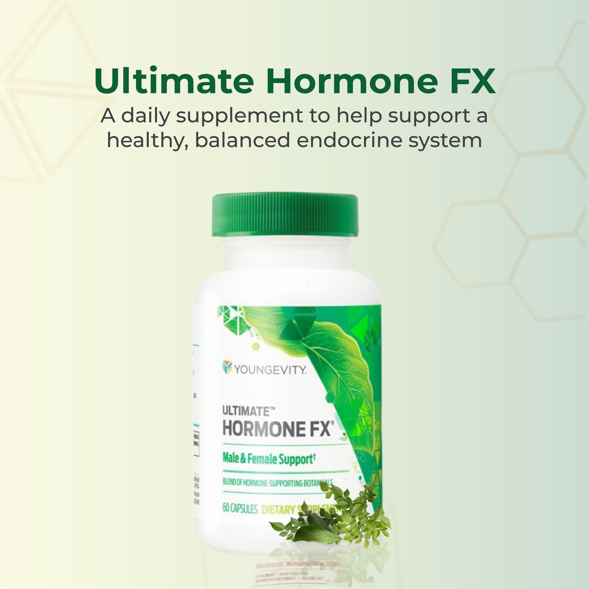 Youngevity Ultimate Hormone FX capsules close-up highlights easy-to-use daily support.
