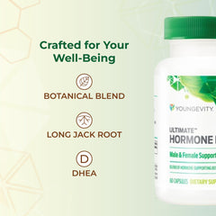 Youngevity Ultimate Hormone FX held in hand suggests portable daily vitality support.