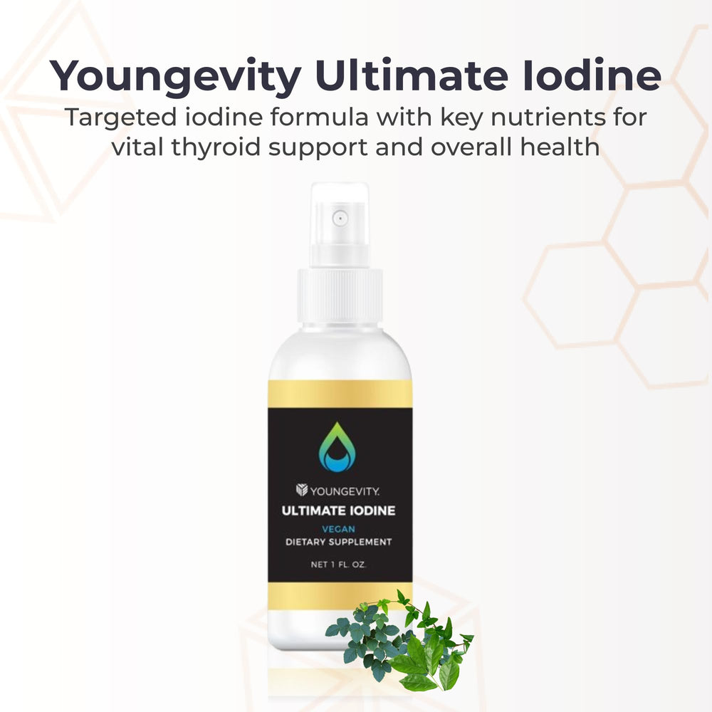 Youngevity Ultimate Iodine bottle label closeup highlighting vegan gluten free non GMO formula