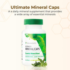 Youngevity Ultimate Mineral Caps bottle back—usage details and guidance.