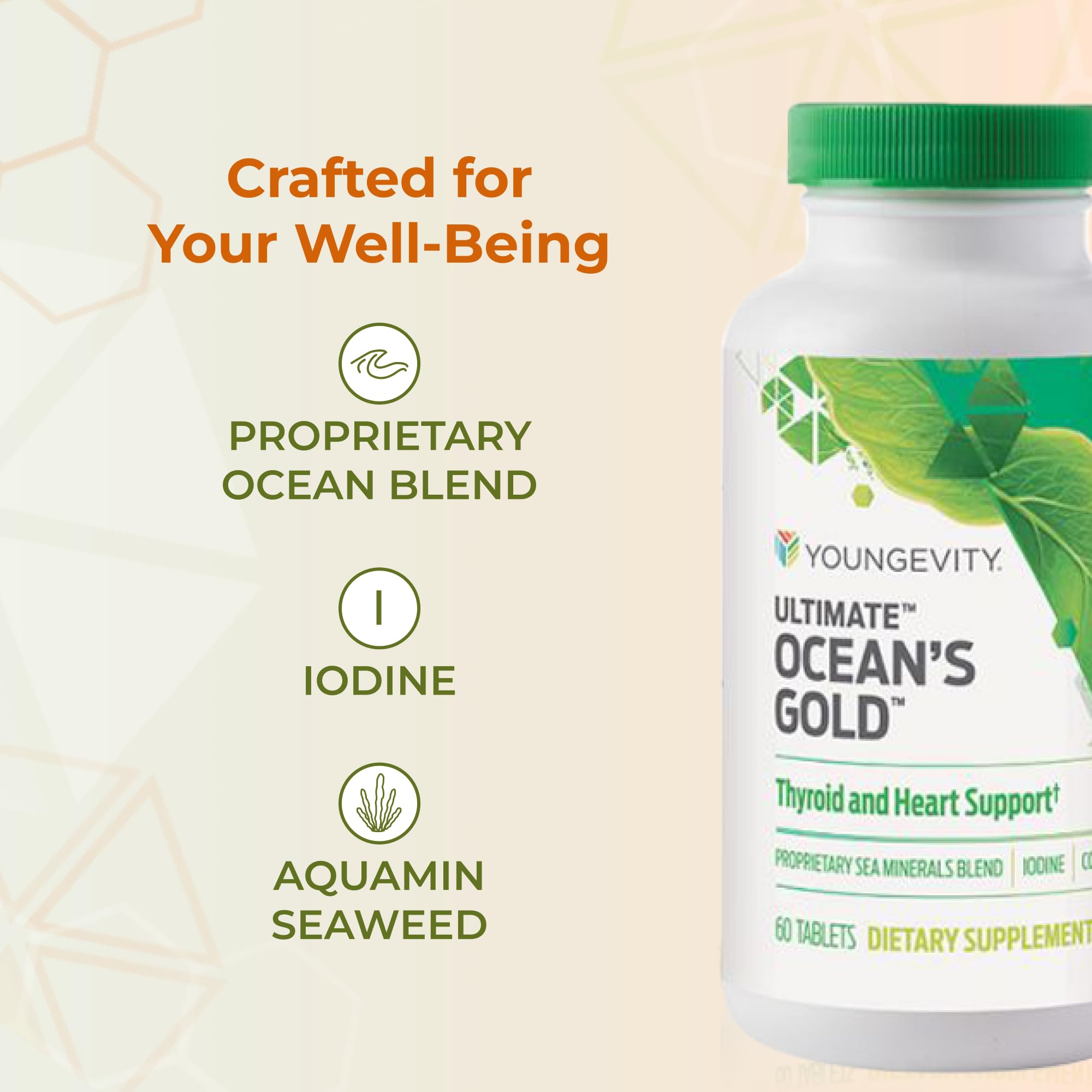 Youngevity Ultimate Ocean's Gold calcium and iodine minerals support bone and thyroid function.