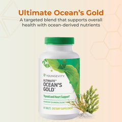 Youngevity Ultimate Ocean's Gold tablets close-up highlighting ocean-derived nutrients for wellness.