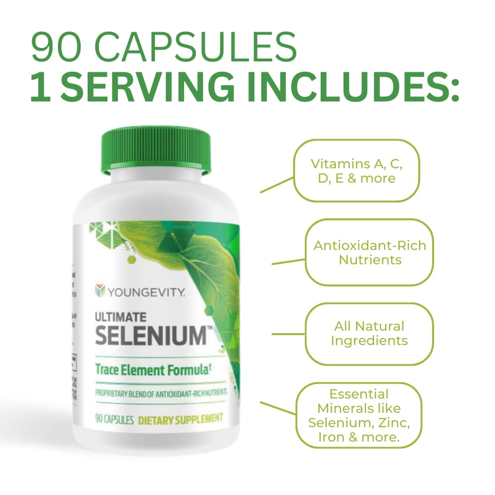 Youngevity Ultimate Selenium nutrition label highlights I-selenomethionine and antioxidant blend
