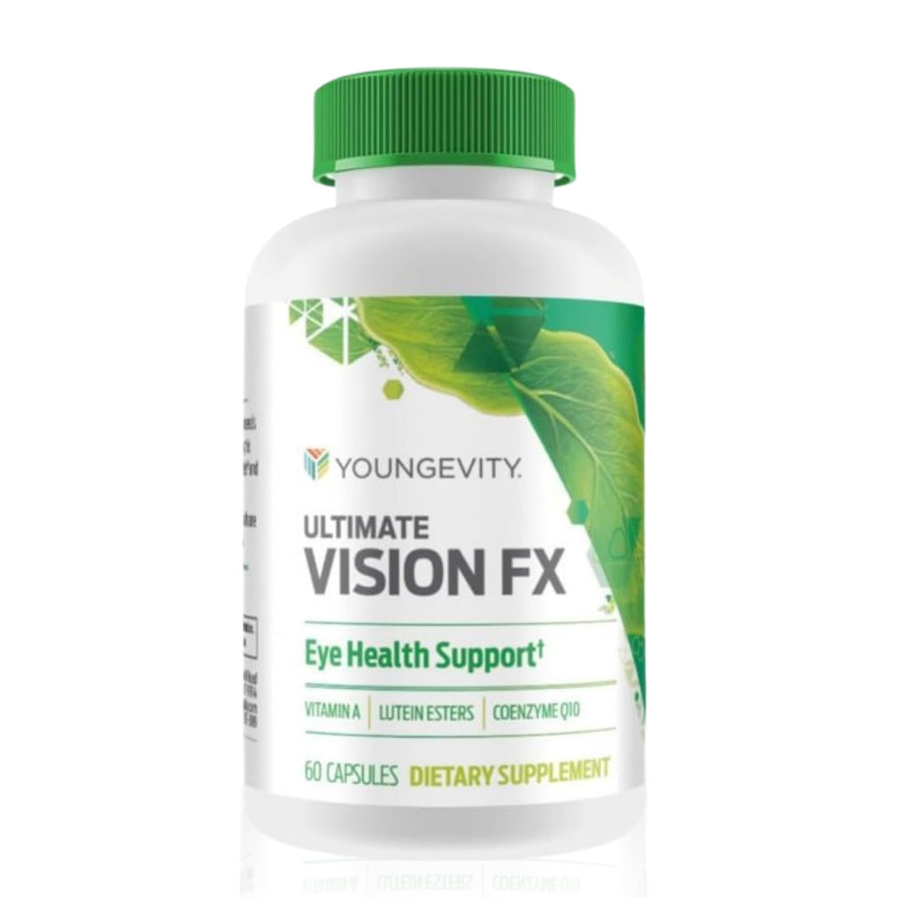 Youngevity Ultimate Vision FX bottle on a clean surface, signaling ocular support.
