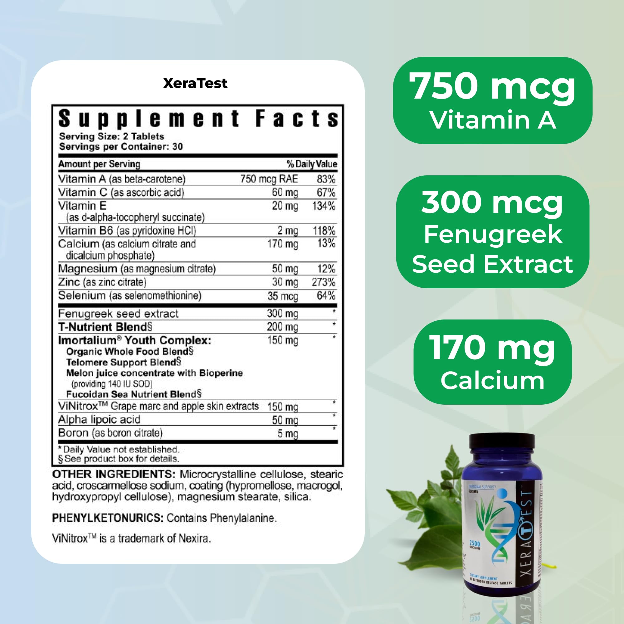 XeraTest label on bottle shows a hormone free plant based formula.