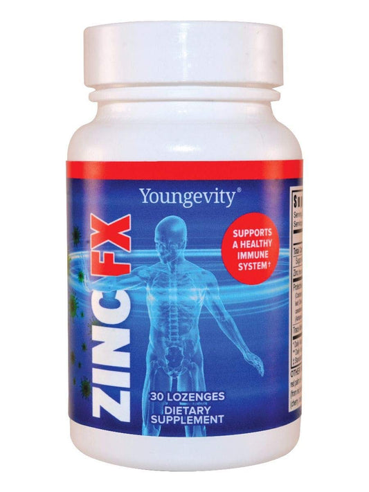 Youngevity Zinc FX front-view two-pack bottle with chewable lozenges for daily immune support